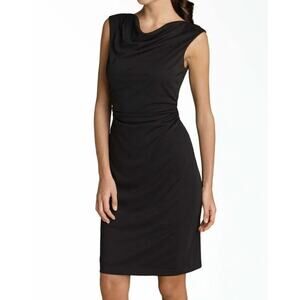 Vintage DAVID MEISTER Cowl Neck Sheath Ruched Jersey Dress Size 12 LBD